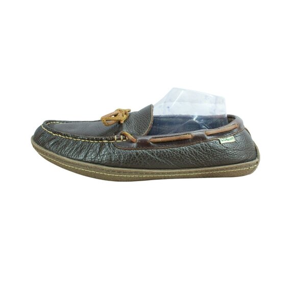 LL Bean Men's Brown Leather Cotton Flannel-Lined Handsewn Slippers Size 11 M - Picture 1 of 9